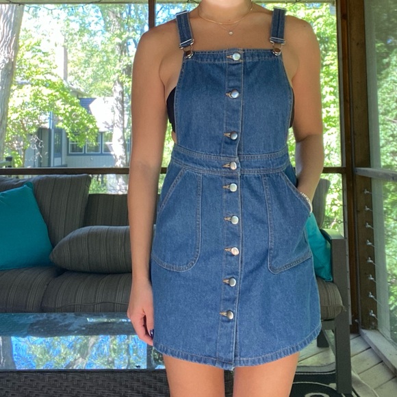Denim Overall Button Up Mini Dress - Picture 1 of 6